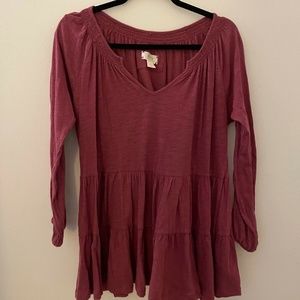 Anthropologie Maeve Isola Tiered Babydoll Top Plum
